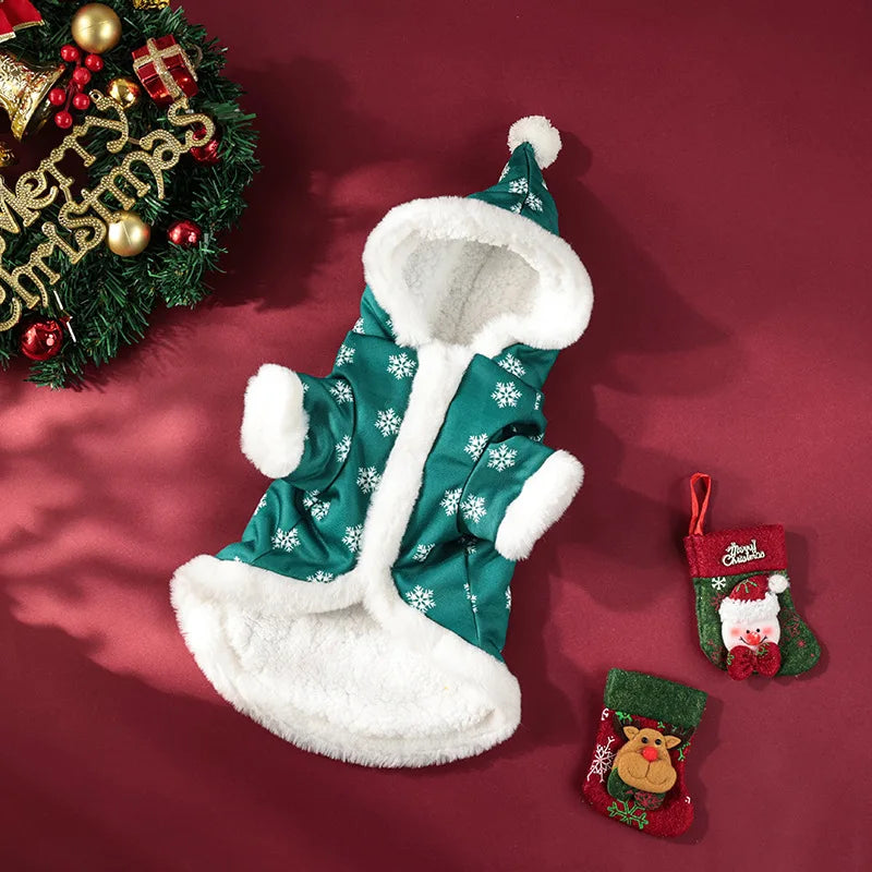 Pet Christmas Clothes Snowflakes Jumpsuit Hooded