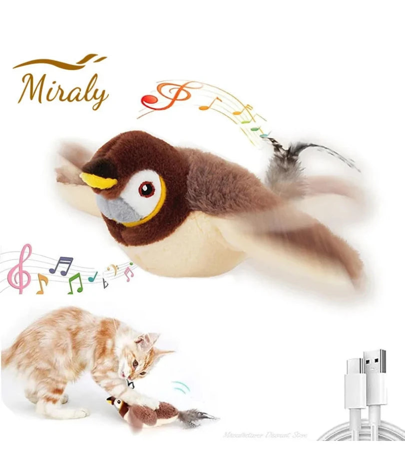 Interactive Cat/Dog Toys Rechargeable Flying Bird Cat Toy Chirping Flapping Bird