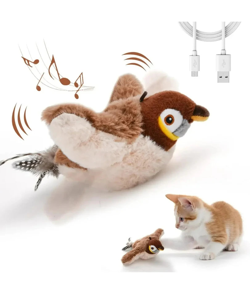 Interactive Cat/Dog Toys Rechargeable Flying Bird Cat Toy Chirping Flapping Bird