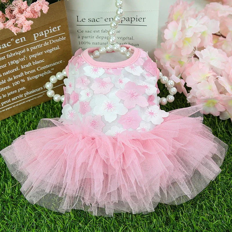 Flowers Fashion Party Lace Chiffon Dress For Small Dog