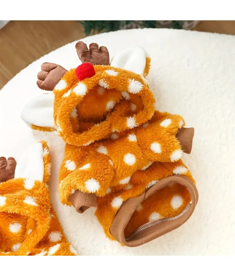 Adorable Reindeer Pet Costume with Hat for Medium Breed Soft Warm Fleece-Lined Winter Christmas Outfit Xmas Gift for Cat/dog