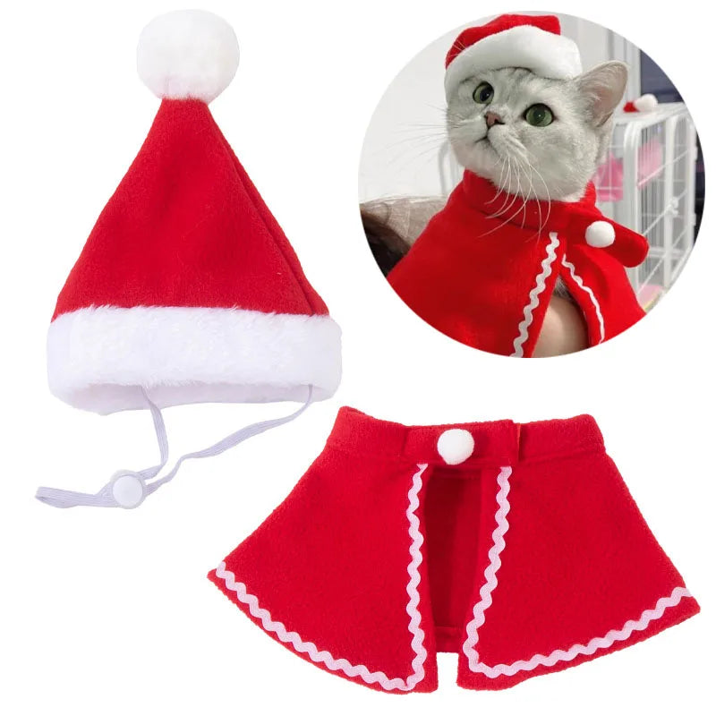 Christmas Santa Pet Costume Set Dog Cat Puppy Santa Hat And Scarf New Year Holiday Gift