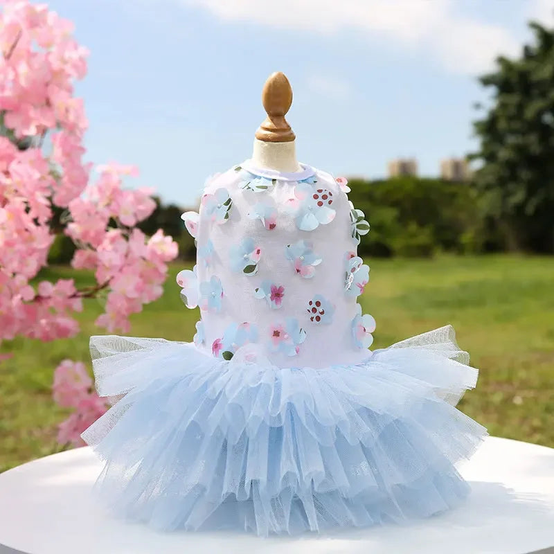 Flowers Fashion Party Lace Chiffon Dress For Small Dog