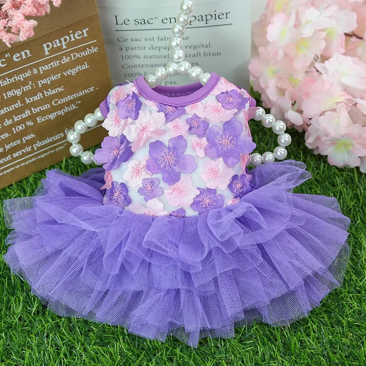 Flowers Fashion Party Lace Chiffon Dress For Small Dog