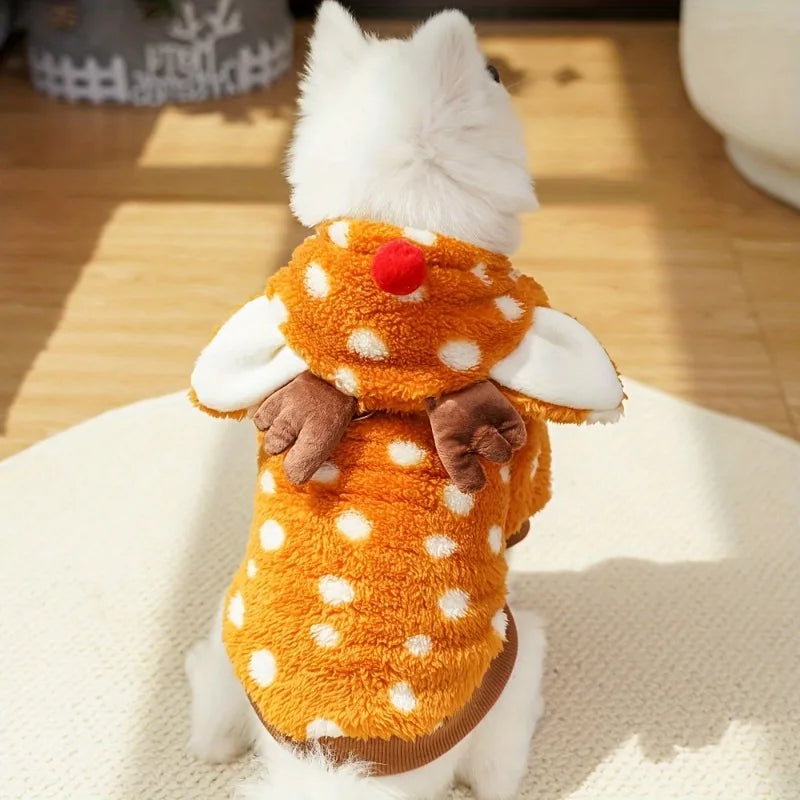 Adorable Reindeer Pet Costume with Hat for Medium Breed Soft Warm Fleece-Lined Winter Christmas Outfit Xmas Gift for Cat/dog