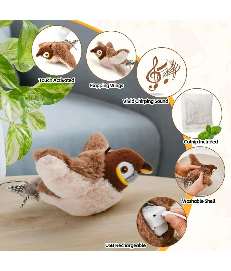 Interactive Cat/Dog Toys Rechargeable Flying Bird Cat Toy Chirping Flapping Bird