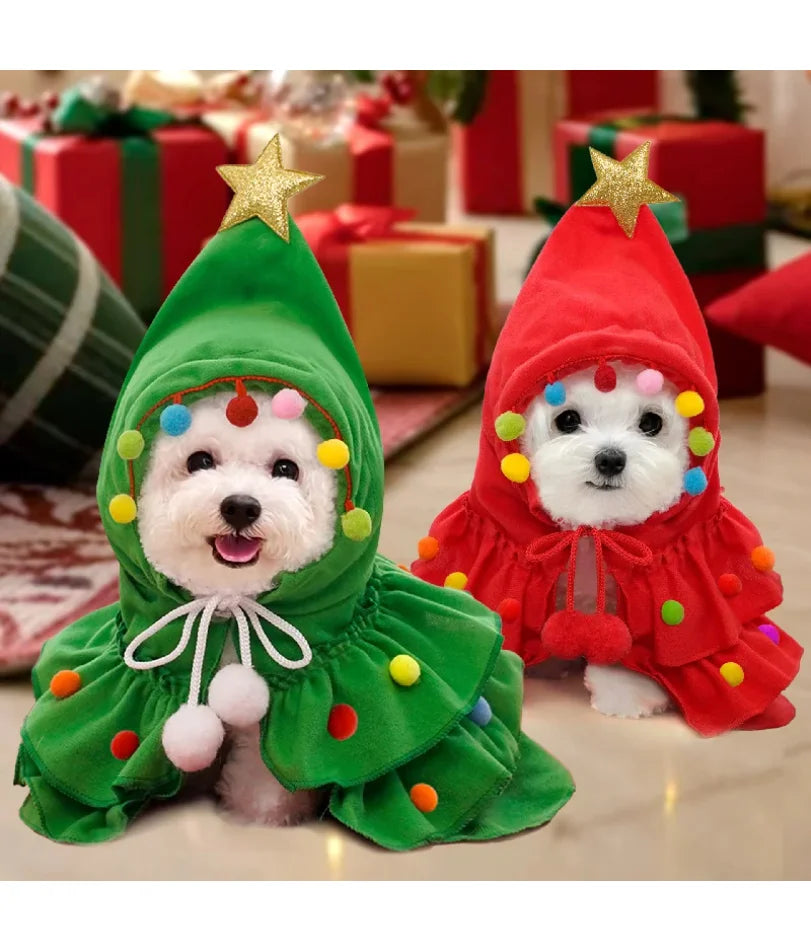 Christmas Pet Clothes Dog Cloak Pet Cape And Shawl Puppy Cosplay Santa Tree Costume