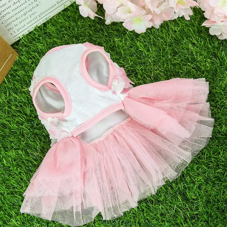 Flowers Fashion Party Lace Chiffon Dress For Small Dog